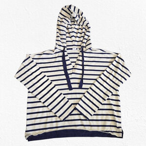 GAP Navy White Striped Hoodie V-Neck Pullover Nautical Style Sweatshirt Size XS